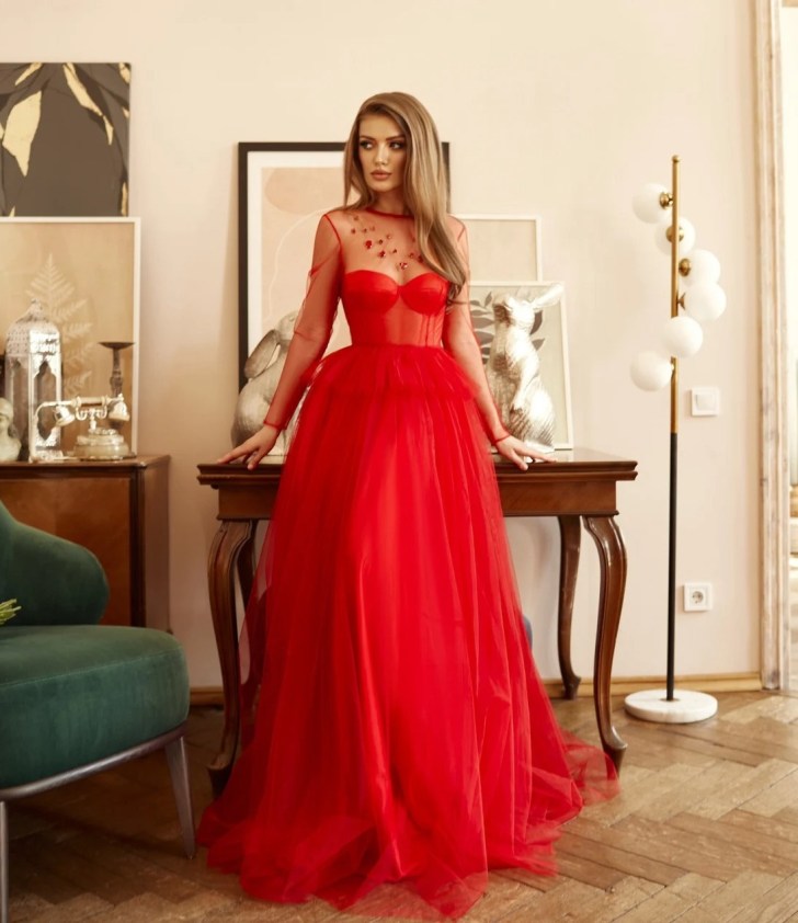 bejeweled sheer mesh tulle dark red wedding dresses with corset bodice