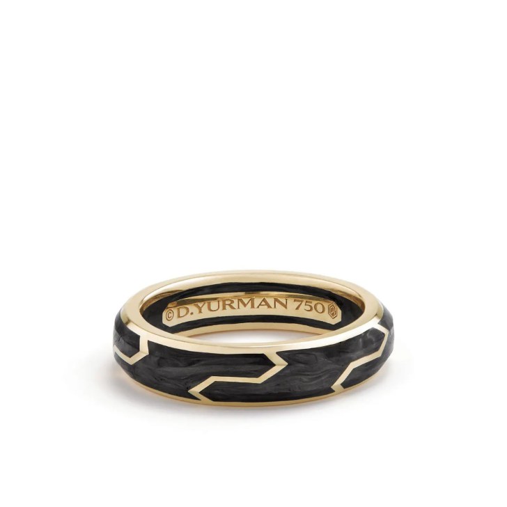forged carbon and 18K yellow gold Art Deco style mens wedding ring