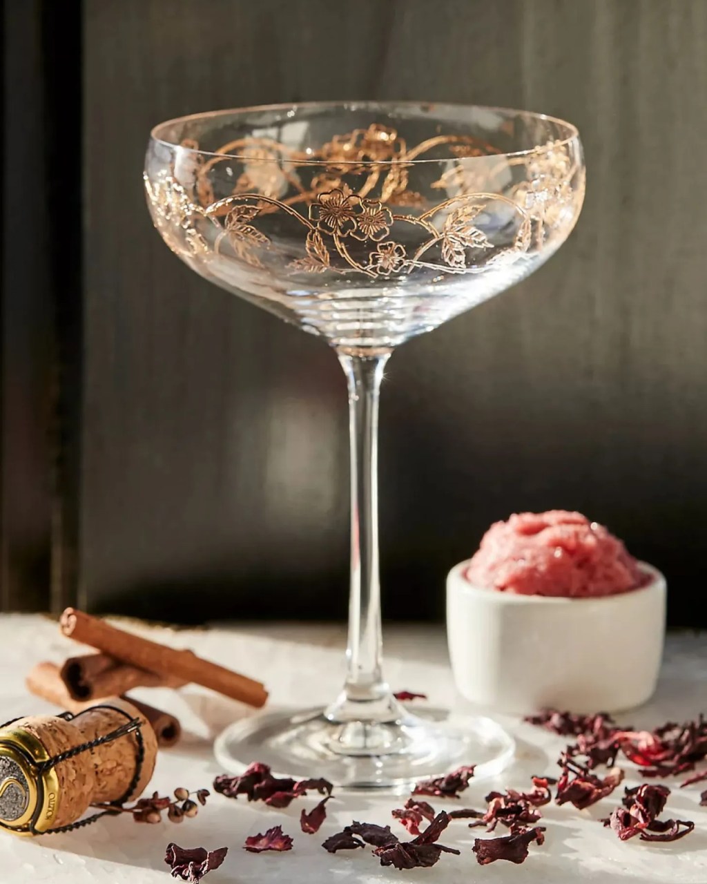 best coupe champagne glasses with gold floral design